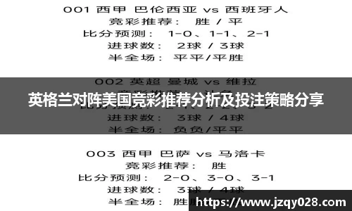 英格兰对阵美国竞彩推荐分析及投注策略分享
